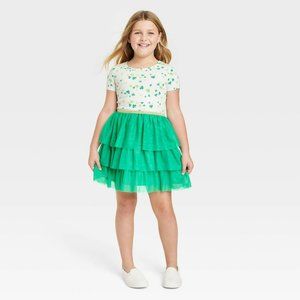 Girls' Tiered Tulle St. Patrick's Day Short Sleeve Dress Cat & Jack Cream Medium